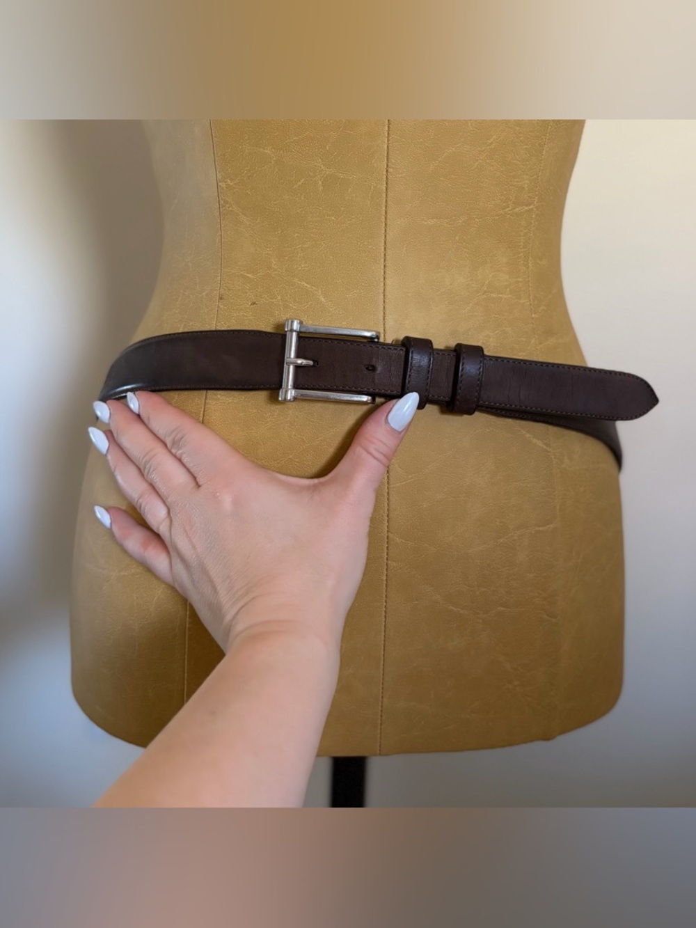 MONDO DI MARCO Genuine Brown Leather Belt with Silver Buckle